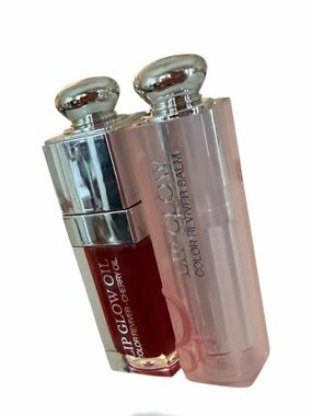 Dior Full Size Cherry Lip Glow Oil Reviver 062 + Lip Glow 039 w/ Dior Pouch New